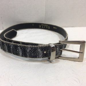 Elite Accessories Rhinestones Black Belt  Silver Toned Buckle Sm